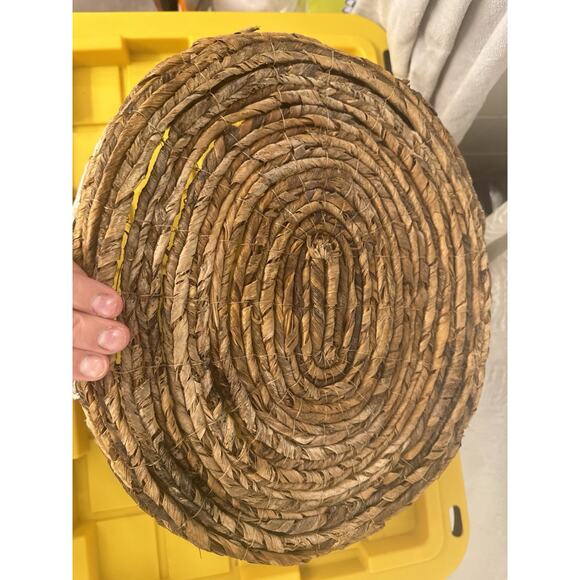 Brown Woven Basket White Knit Boho Bohemian Handles Home Decor Storage - Picture 3 of 8